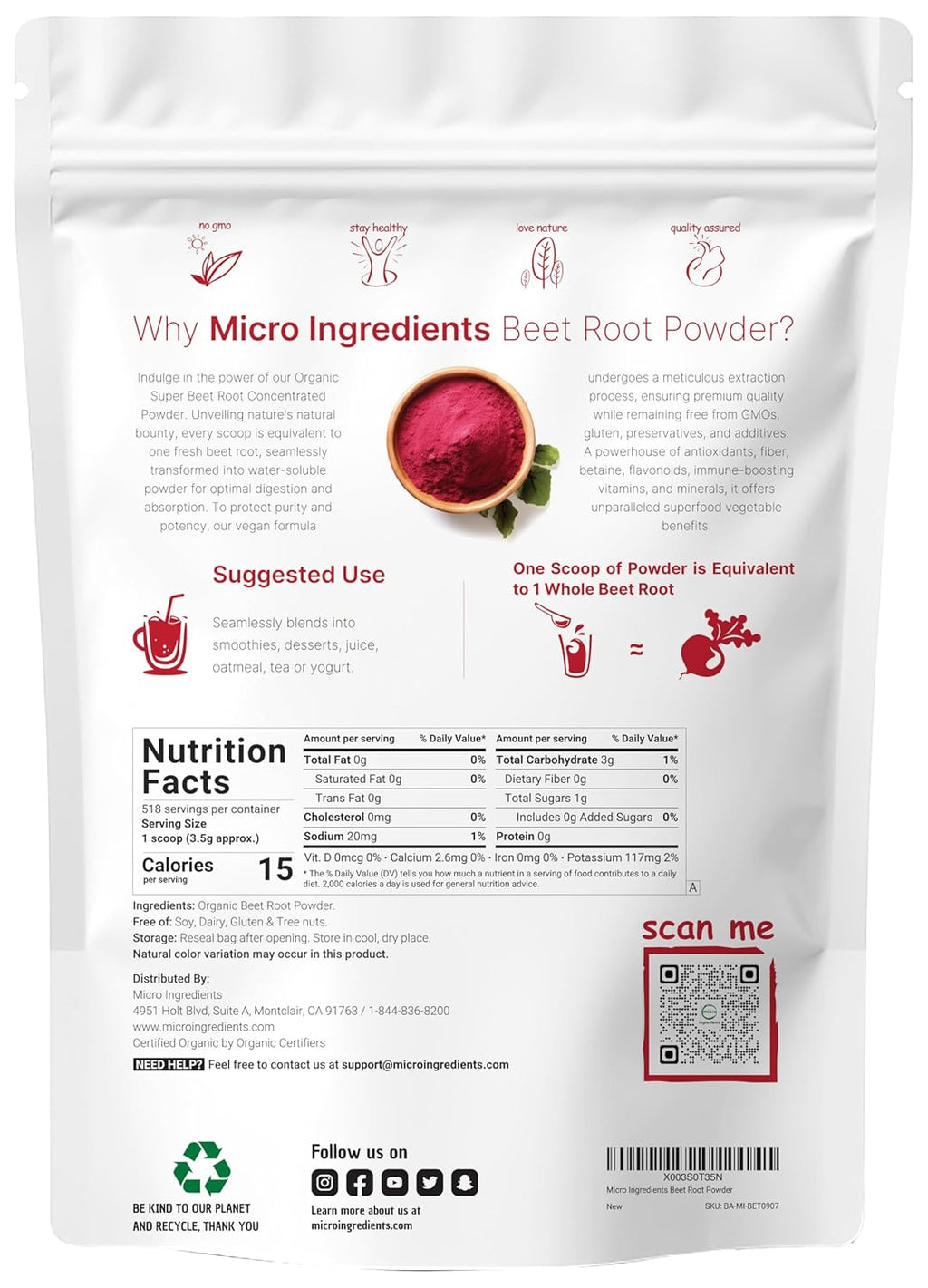 Organic Beet Root Powder, 4 Pounds H760