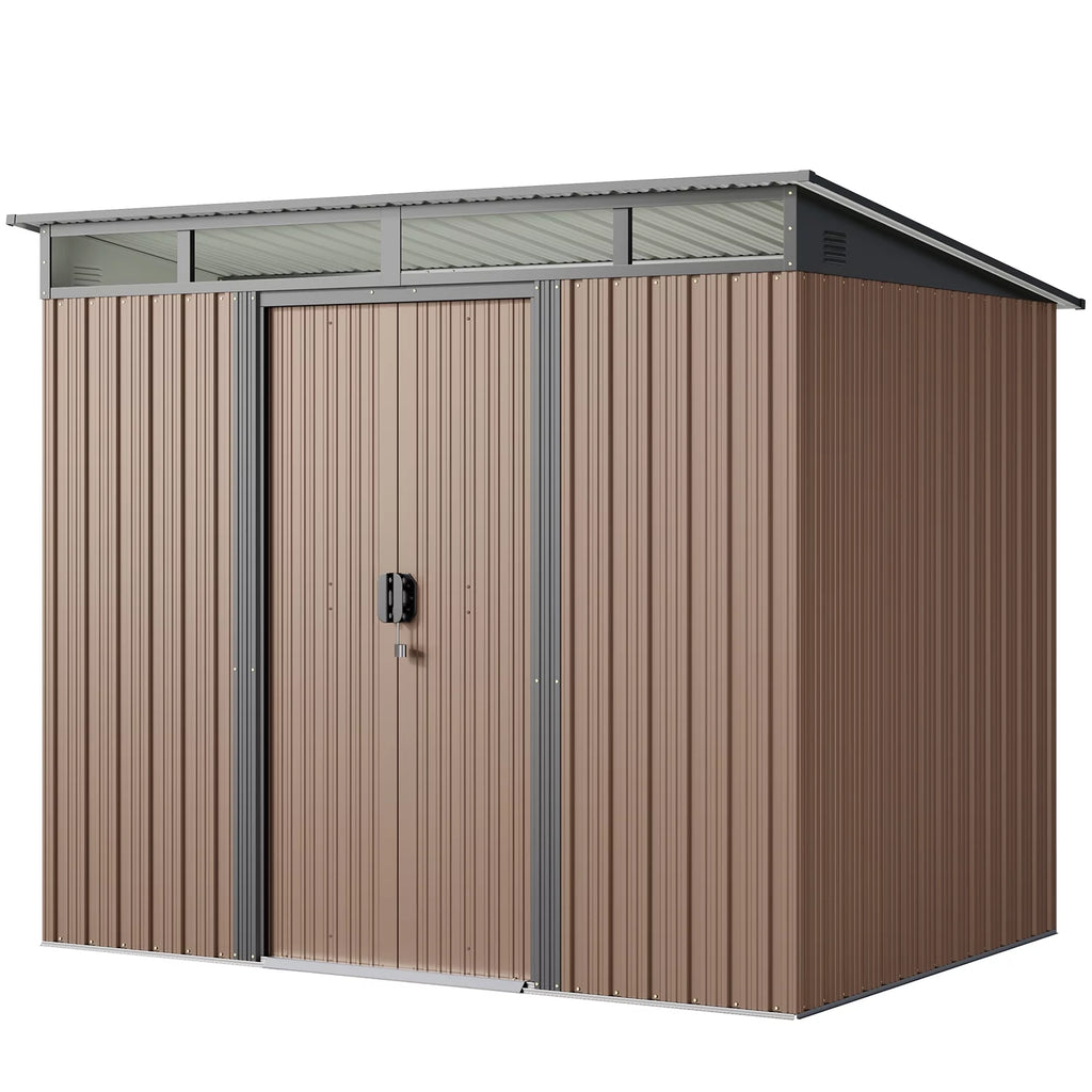 Light Brown 8'x6' Outdoor Storage Shed with Sliding Doors S228