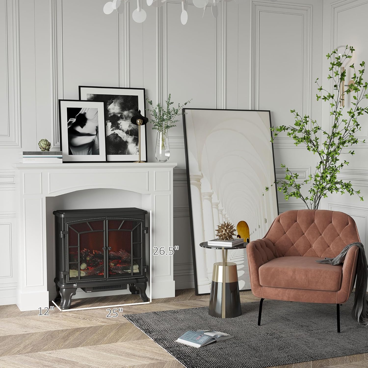 White Fireplace Mantel with Decorative Pattern Interior Width 29" P123497
