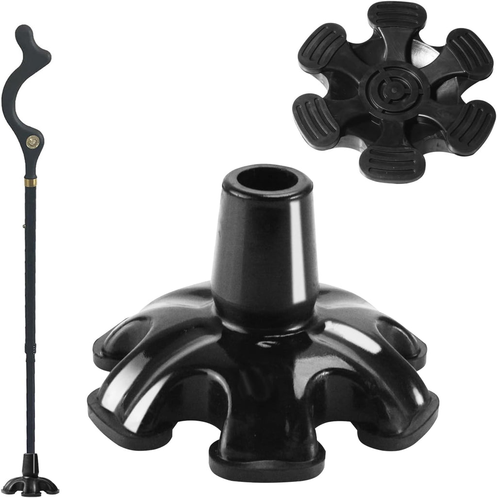 3/4'' Self Standing Rubber Cane Tip Quad Walking Cane Tips with 6 Support Feet Heavy Duty Rubber Cane Tip Base U149494