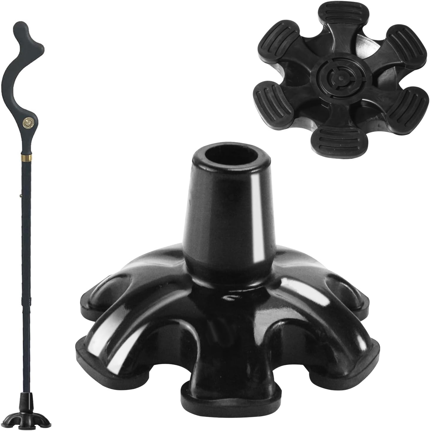 3/4'' Self Standing Rubber Cane Tip Quad Walking Cane Tips with 6 Support Feet Heavy Duty Rubber Cane Tip Base U149494
