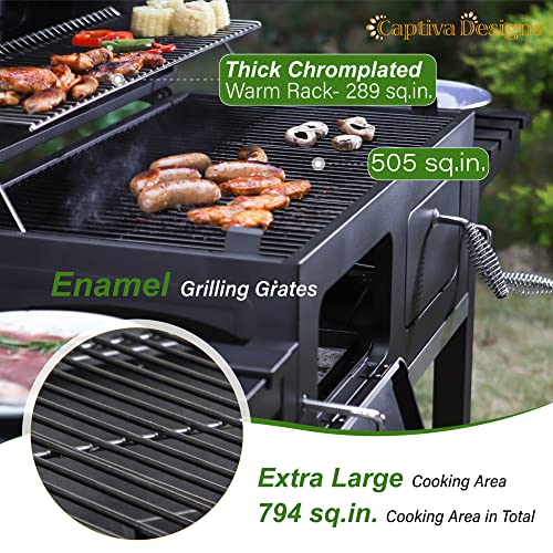 Extra Large Charcoal BBQ Grill with 2 Foldable Side Tables M877255