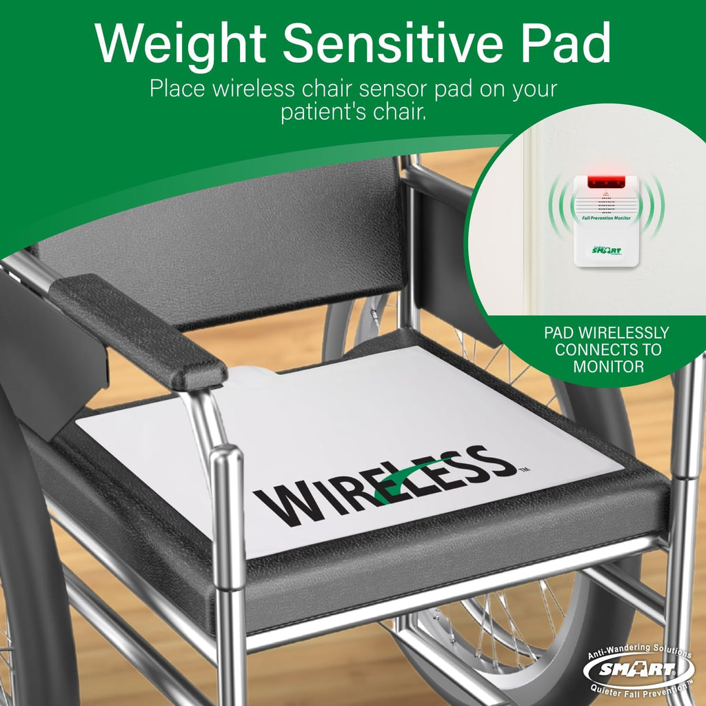 Wireless Chair Exit Alarm with Weight Sensing Pad - 10"x15" Pressure Sensor and Cordless Chair Alarm up to 300' Range W877