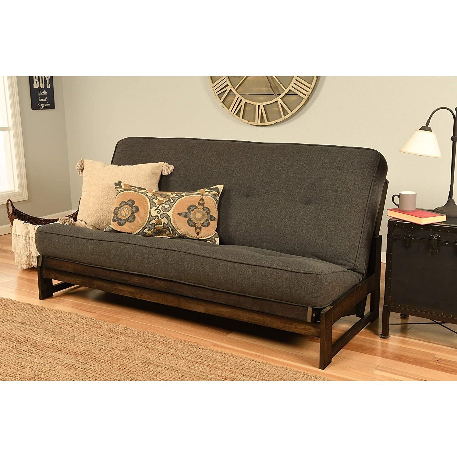 Mocha Finish Linen Charcoal Futon Frame E6836