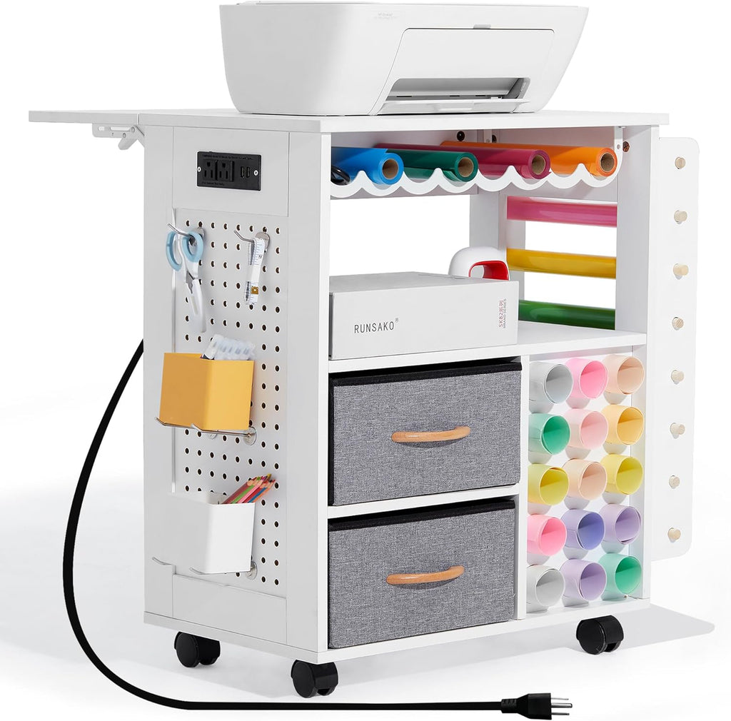 Rolling Craft Cart with Storage Table and Foldable Cabinets G97936