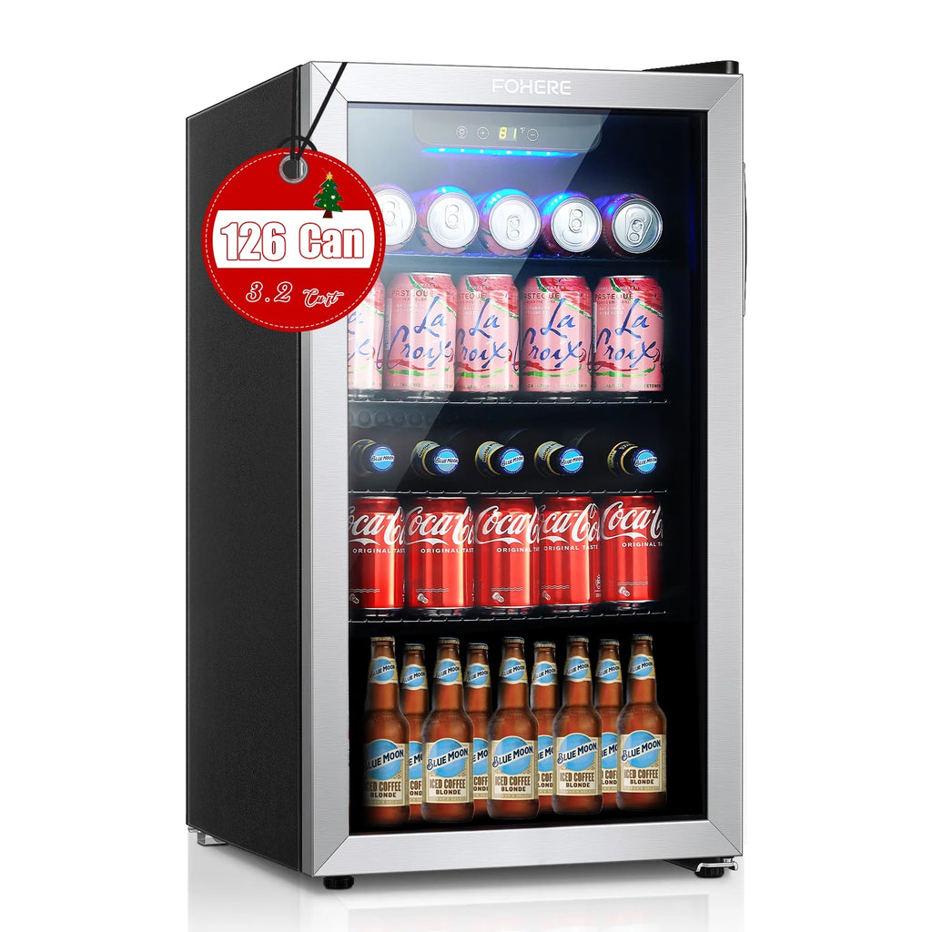 126 Can Beverage Refrigerator Cooler, 3.2 Cu.ft Mini Fridge, Reversible Door U4633