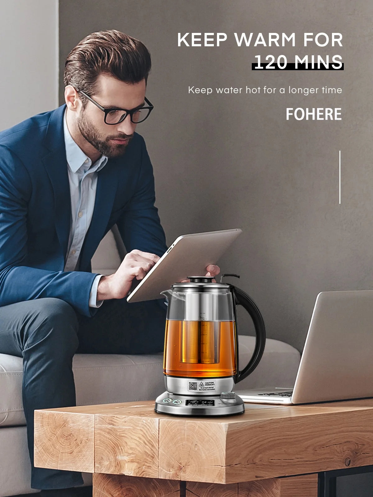 Silver Stainless Steel Glass Electric Kettle with Temperature Control, 1.7L G31752