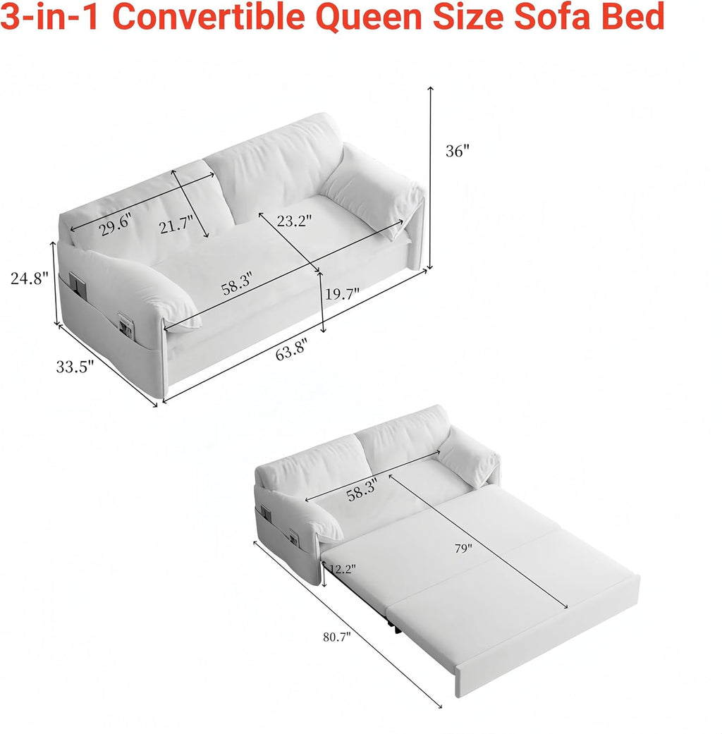 Beige Velvet Queen Size Futon Sofa Bed M8905