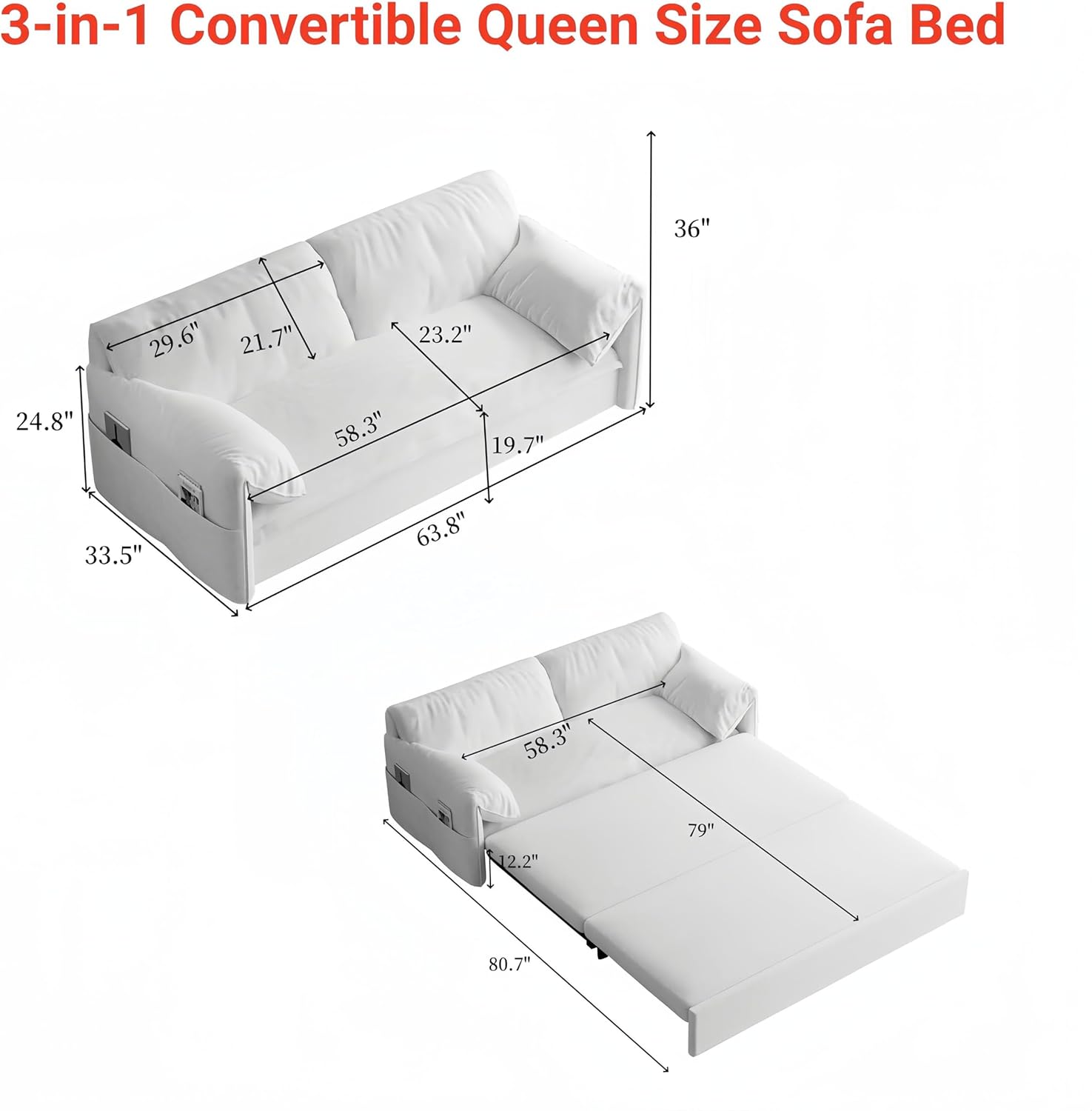 Beige Velvet Queen Size Futon Sofa Bed M8905