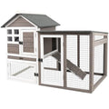 Grey 2-Story Fir Wood Rabbit Hutch with Pull Out Tray G6878