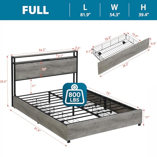 Gray Queen Size Bed Frame with 4 Storage Drawers and LED Headboard L766253