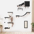 5pcs Wooden Cat Wall Shelves with Bridge, Steps, and Scratcher M342