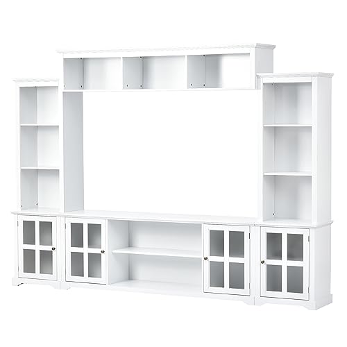 Black TV Console Table with Bookshelves and Tempered Glass Door U48585