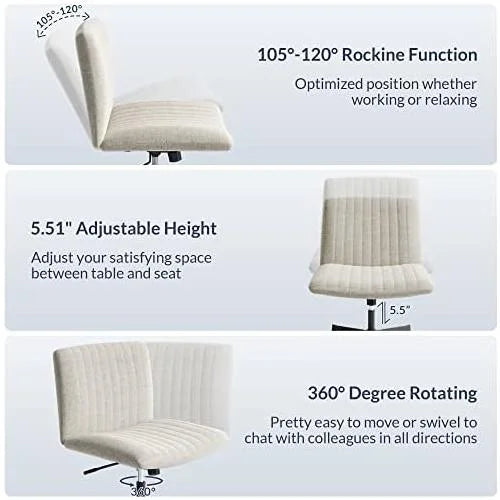 Beige Armless Ergonomic Office Chair With Height Adjustment And Tilt Function G638
