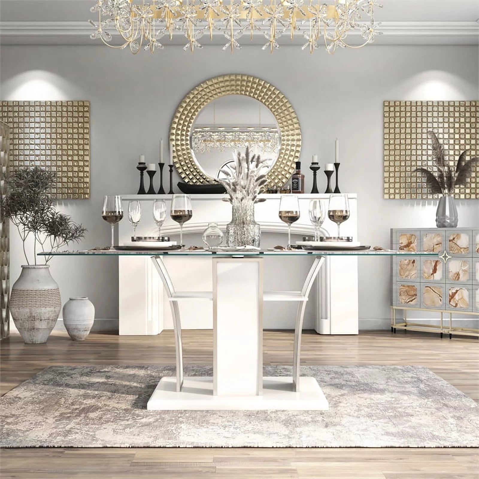 White Glass Top Dining Table E158