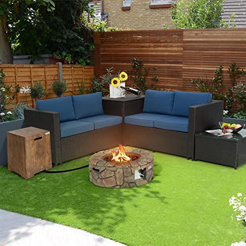 28 Inch Round Propane Gas Fire Pit with Lava Rocks & PVC Cover C92768