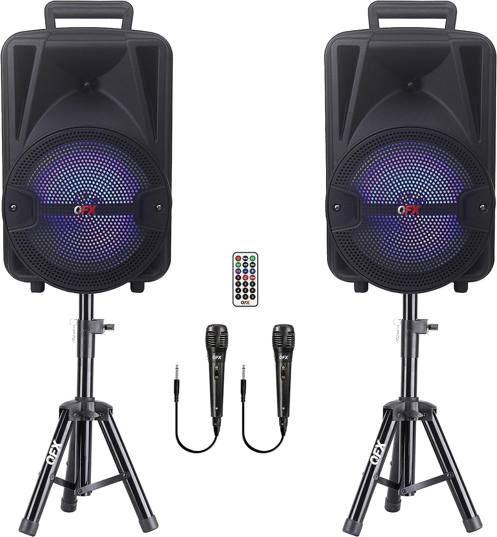 8-Inch TWS Bluetooth Stereo PA System with 2 Speakers, 2 Microphones, 2 Stands, and Remote Control V845807