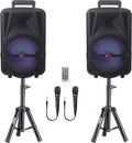8-Inch TWS Bluetooth Stereo PA System with 2 Speakers, 2 Microphones, 2 Stands, and Remote Control V845807