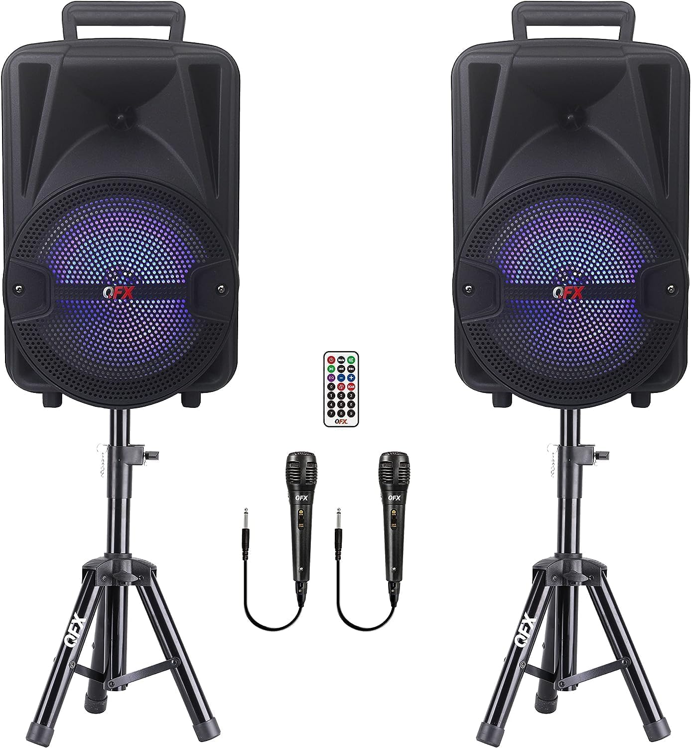 8-Inch TWS Bluetooth Stereo PA System with 2 Speakers, 2 Microphones, 2 Stands, and Remote Control V845807