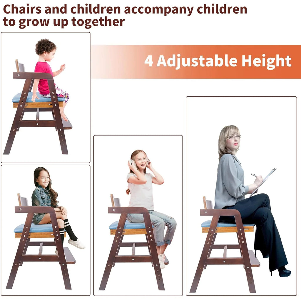 Wooden Adjustable Toddler High Chair with Waterproof Cushion T73266