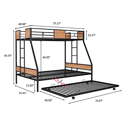 Black Twin Over Full Metal Bunk Bed Frame with Trundle X987704
