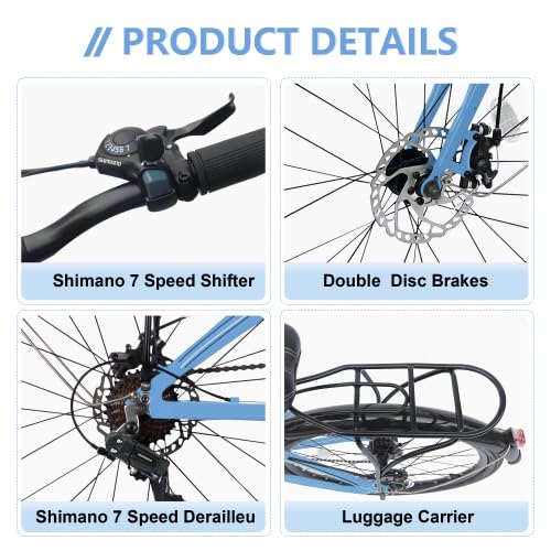 24" Folding Bike Aluminum Frame 7 Speed Lightweight with Rear Rack Adjustable Stem Q772063