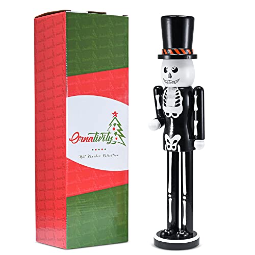 Black and White Wooden Skeleton Nutcracker Figure 15" T58372