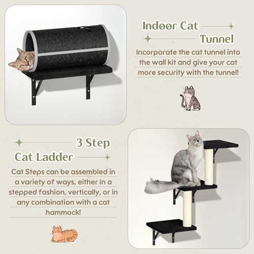 Black 7-in-1 Wall Mounted Cat Climber Set Y144