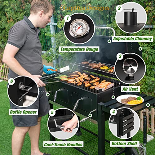 Extra Large Charcoal BBQ Grill with 2 Foldable Side Tables M877255
