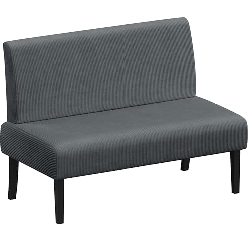 Small Comfy Sofa Mini Loveseat Couch 2-Seater Armless Sofa Chair, Corduroy Fabric, Dark Gray K215