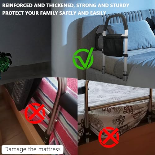 Portable Adjustable Bed Rail with Dual Grab Bars & Storage Pocket A336