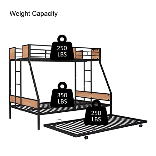 Black Twin Over Full Metal Bunk Bed Frame with Trundle X987704