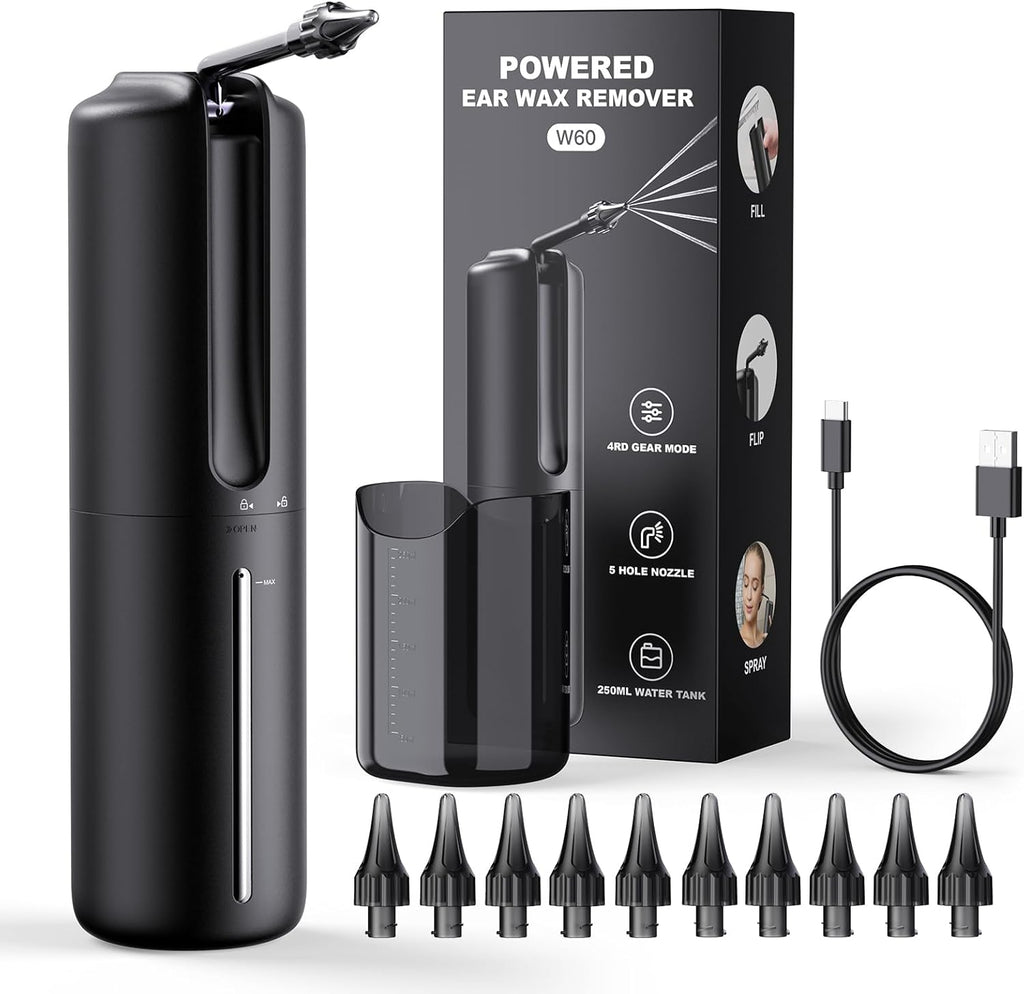 Ear Wax Removal Electric Ear Irrigation Flushing System Water Powered Ear Cleaner with 4 Pressure Modes USB Rechargeable E5793