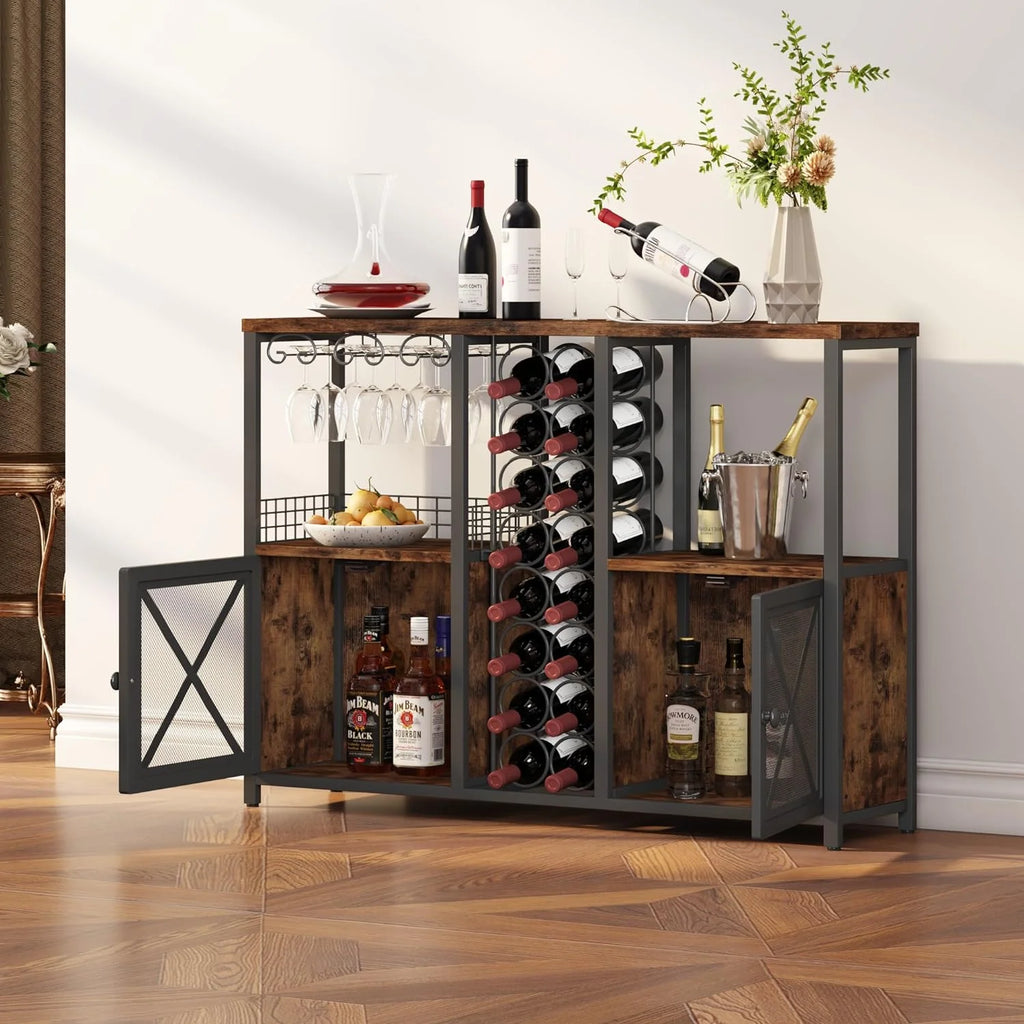 Wooded Coffee Bar Cabinet with Storage Sideboard E195