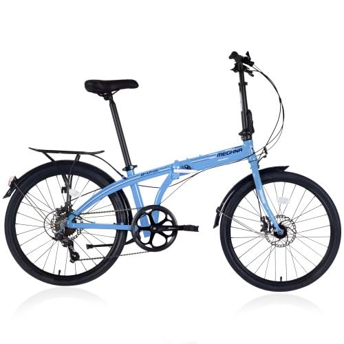24" Folding Bike Aluminum Frame 7 Speed Lightweight with Rear Rack Adjustable Stem Q772063
