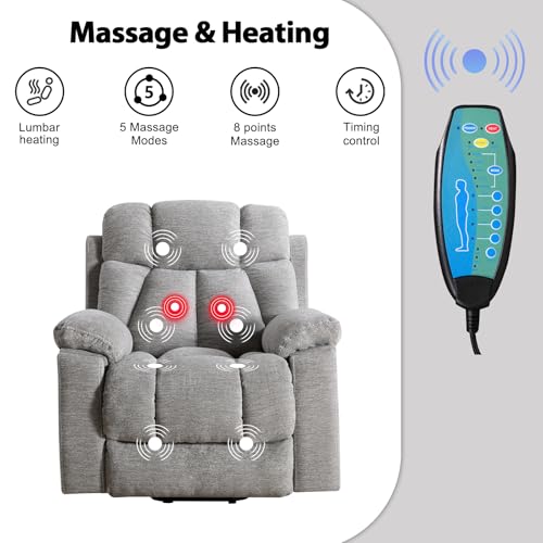 Large Power Lift Recliner Chair with Massage and Heat, Dark Gray W53727