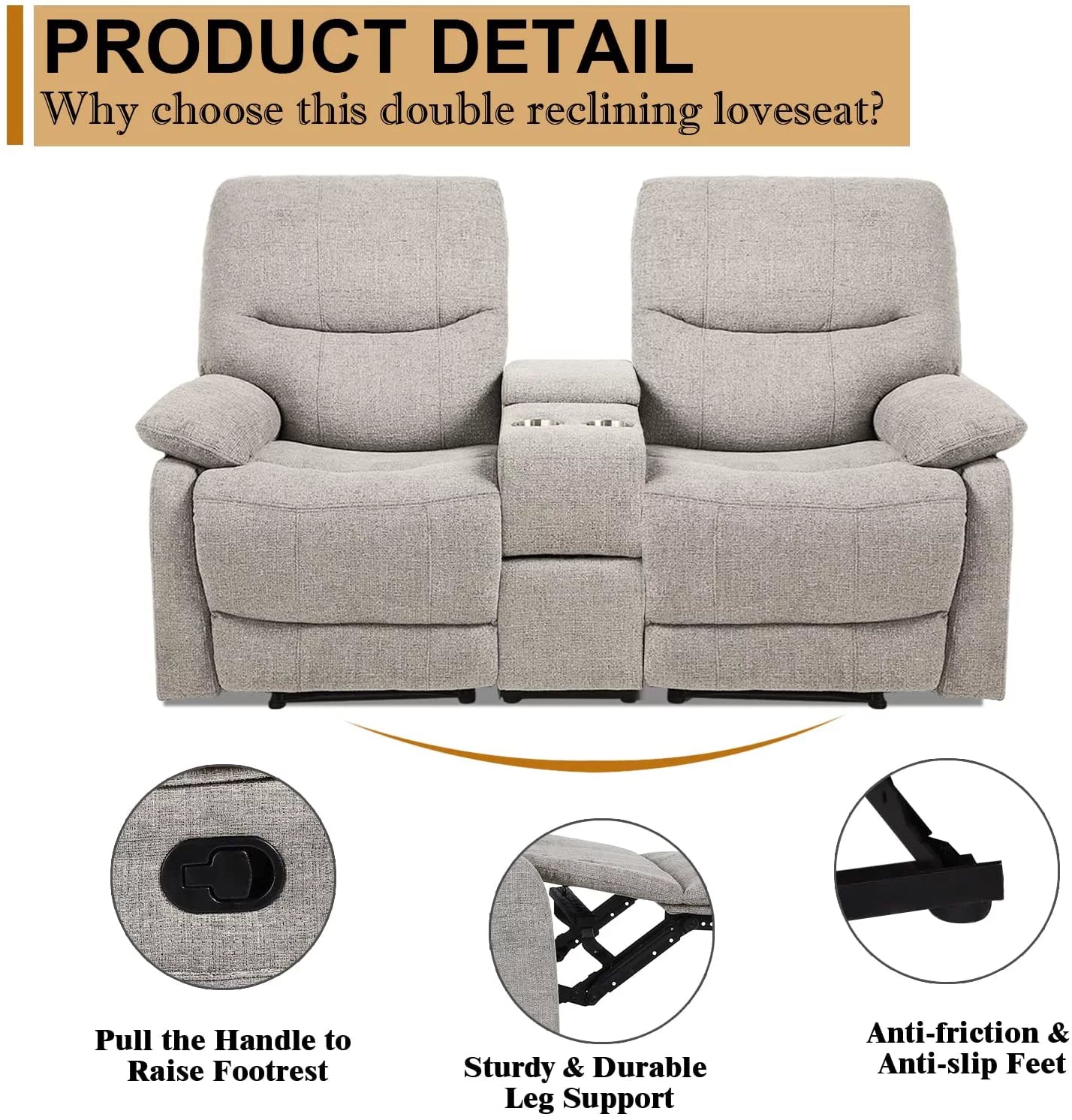 Fabric Double Reclining Loveseat with Console D429