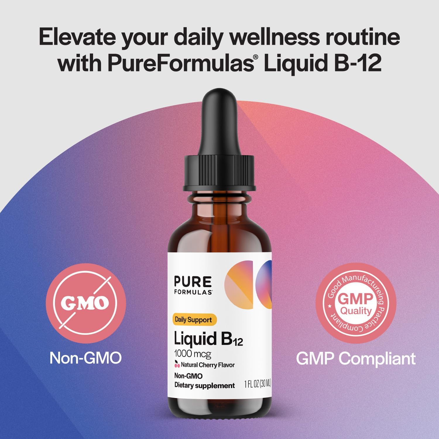 Liquid B12 1000 mcg Natural Cherry Flavor B12 Sublingual Drops Non-GMO Allergen-Free 1 fl. Oz. M27249
