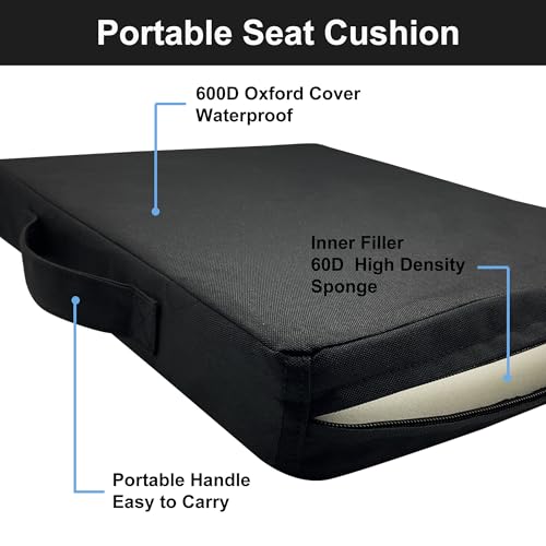 2 Inches Thick Waterproof Oxford Fabric Stadium Seat Cushions Set of 2 (Black) Y200