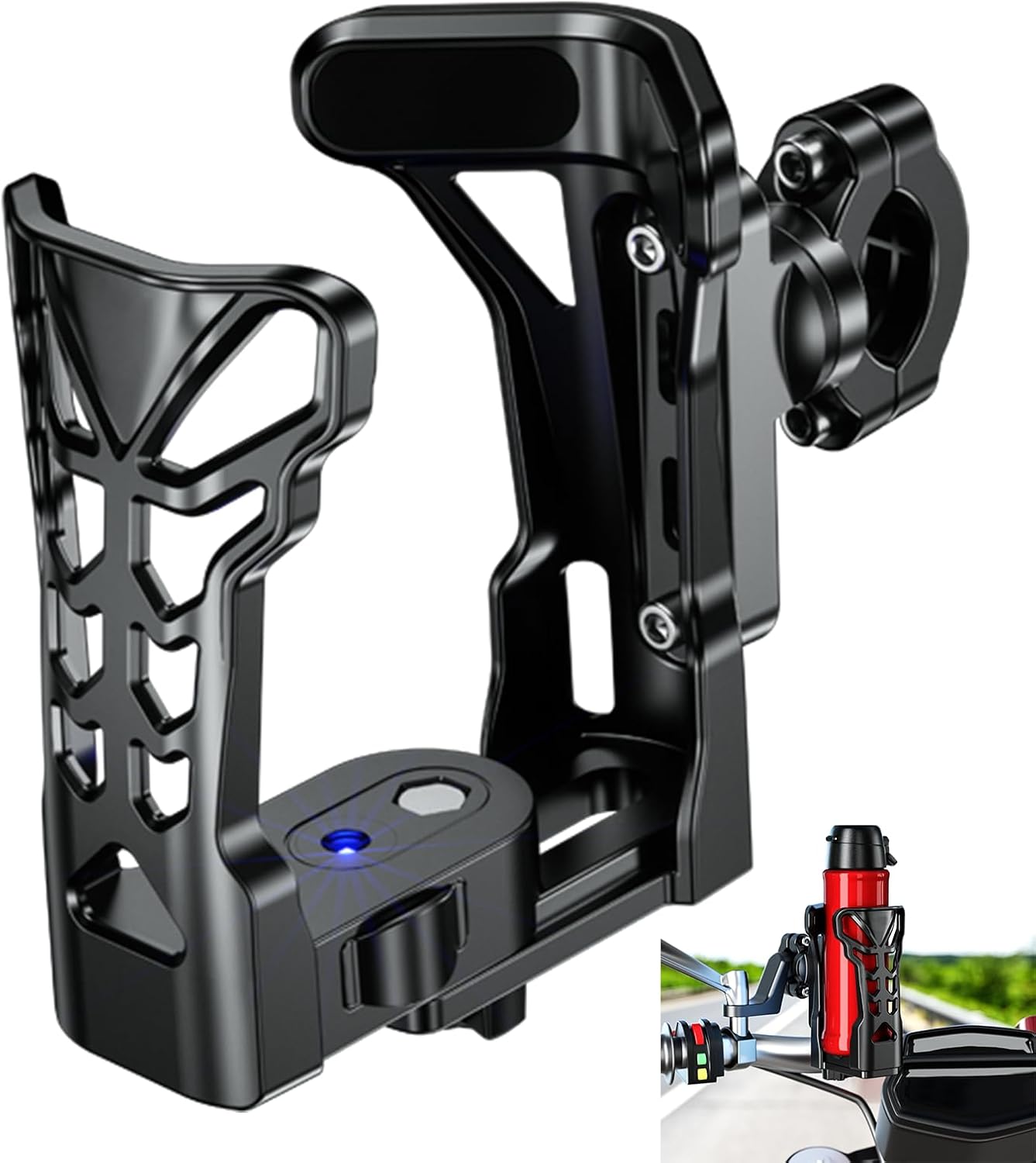 Motorcycle Cup Holder with Atmosphere Light, 360° Rotation, Max Load 32oz S161