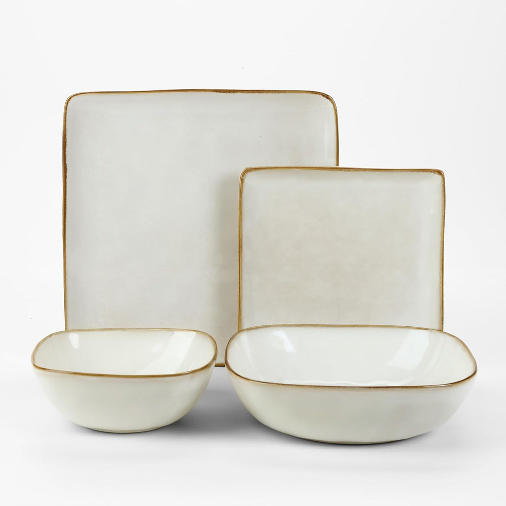 16-Piece Dinnerware Set, Square Plates and Bowls, Cappuccino White D410578