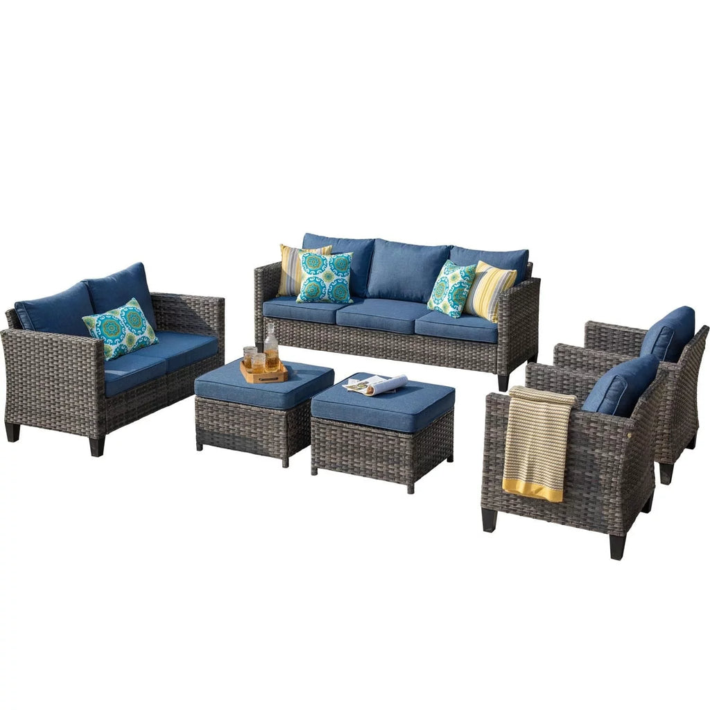 6 Pieces Outdoor Patio Sectional Sofa with Steel Frame U849406