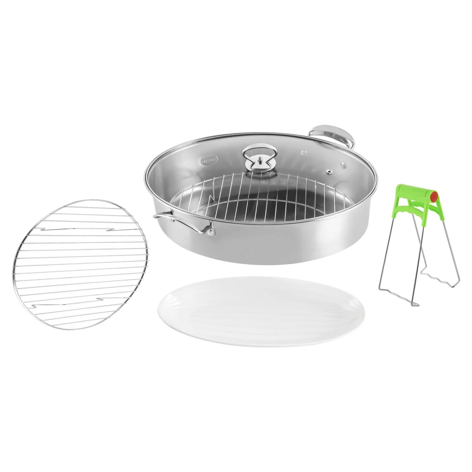 Stainless Steel Oval Fish Steaming Pot with Glass Lid Cookware K82653