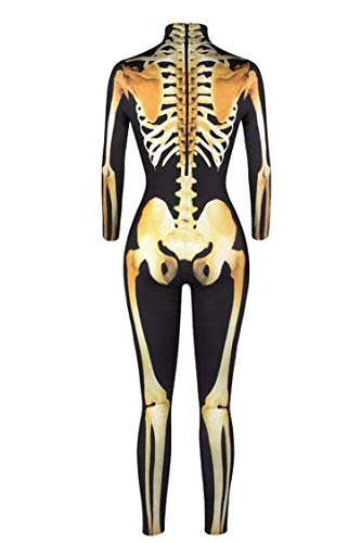 Skeleton Tight One-piece Swimsuit Jumpsuit with Zip-Back B2436
