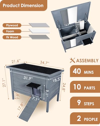 Insulated Weatherproof Outdoor Cat House for Multiple Cats P53855