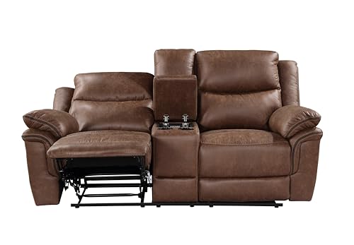 Brown Polyester Manual Sofa with Dual Recliner E8493