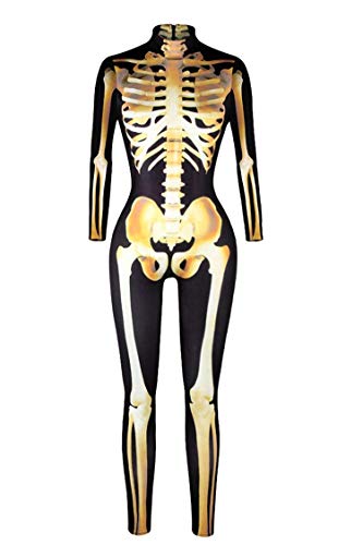 Skeleton Tight One-piece Swimsuit Jumpsuit with Zip-Back B2436