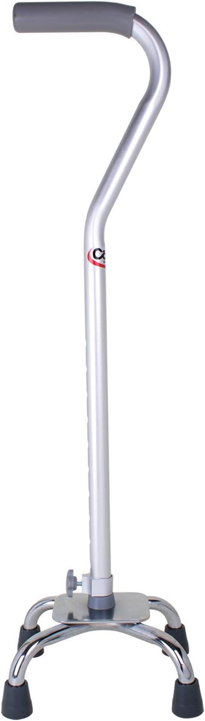 Quad Cane with Small Base, Offset Handle, Adjustable Height, Grey/Silver X55053