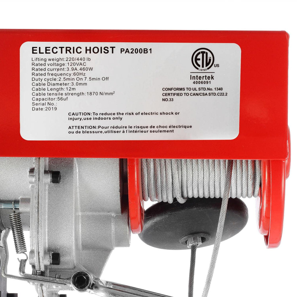 440lbs Automatic Electric Cable Hoist with Wireless Remote Control 120V Overhead Winch, 38ft Lifting Height F940828