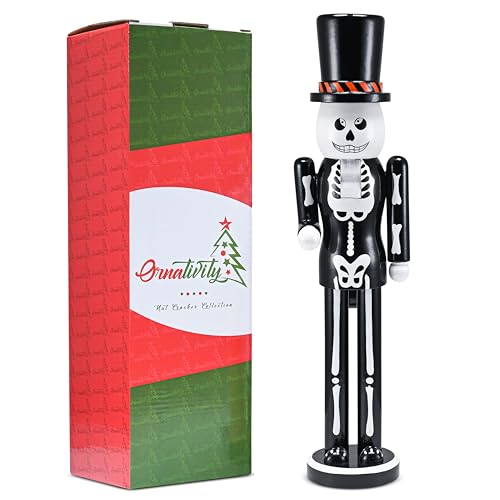 Black and White Wooden Skeleton Nutcracker Figure 15" T58372